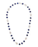 Lapis & Coin Pearl Long Necklace, 35"L