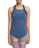 High-Neck Striped Sport Tank Top, Jean