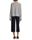 Double-Face Mesh Crewneck Sweater, Heather Steel
