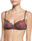 Whisper Lace-Overlay Demi Bra, Dark Gray/Cosmo Pink