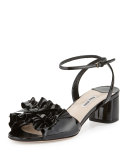 Ruffled Patent 45mm Sandal, Nero