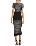 Short-Sleeve Abstract-Print Midi Dress, Nero 