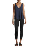 Shine Vee Paneled Capri Leggings, Black