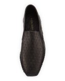 Embossed Leather Espadrille Flat, Black