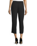 Silk Georgette Straight-Leg Pants, Black 
