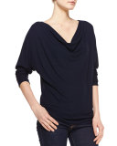 Jersey Cowl-Neck 3/4-Sleeve Top