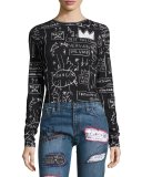 Delaina Printed Long-Sleeve Crop Tee