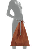Bindle Knot Suede Hobo Bag, Saddle