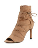 Adisa Lace-Up Open-Toe Ankle Boot, Sand