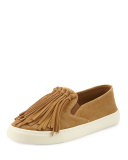 Fria Fringe Suede Slip-On Sneaker, Raw Umber
