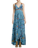 Sleeveless Tiered Botanical-Print Maxi Dress