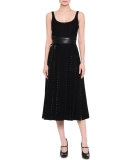 Scoop-Neck Crystal-Embellished Dress, Black