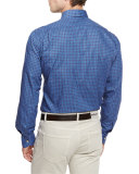 Circle-Print Woven Sport Shirt, Blue/Brown