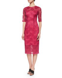 3/4-Sleeve Lace Cocktail Sheath Dress 