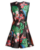 Tropical Dream Brocade Sleeveless Dress, Black/Multi