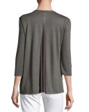 Beaded-Trim Jersey 3/4-Sleeve Tee, Gray