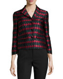 Cherry-Print Button-Front Jacket, Black
