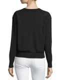 Long-Sleeve Lace-Trimmed Crewneck Sweater