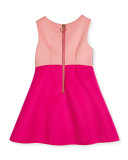 Sleeveless Colorblock Scuba Fit-and-Flare Dress, Pink, Size 7-16