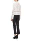 Pintucked Silk Lace-Trim Blouse, Soft White