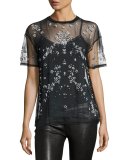 Kebede Embellished Mesh T-Shirt, Black