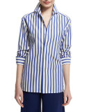 French Capri Striped Dress Shirt, White/Classic Blue