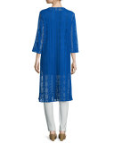 3/4-Sleeve Mix-Crochet Duster Jacket, Royal