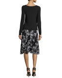Long-Sleeve Lace-Up Sweater, Nero 