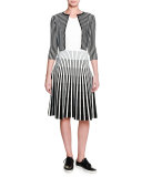 3/4-Sleeve Striped Cropped Cardigan, Black/Chalk