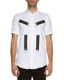 Zip-Detail Woven Shirt, White