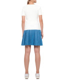 Swirl Jacquard Pleated Skirt, Light Blue