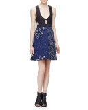 Sleeveless Paisley-Quilted Waistcoat Dress, Indigo