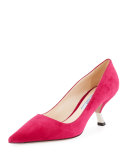 Suede Comma-Heel Pointed-Toe Pump, Bougainvillea