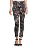 Paisley-Print Skinny Ankle Jeans, Multi