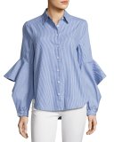 Thelma Striped Ruffle-Sleeve Shirt, Bluette