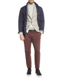 Leather Asymmetrical-Zip Moto Jacket, Chestnut