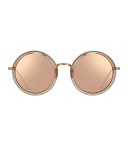 Trimmed Round Mirrored Sunglasses, Rose Gold