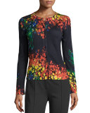 Floral-Print Crewneck Cardigan, Multicolor