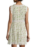 Sleeveless Lace-Trim Daisy-Print Dress, Ivory