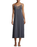 Enchant Satin Long Nightgown, Black/Sand