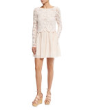 Floral Mesh & Poplin Dress, Powder