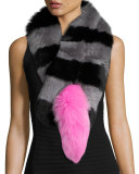 Popsicle Fox Fur Striped Scarf, Black/Pink