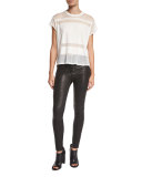 High-Rise Lace-Up Leather Jeans, Black