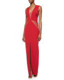 Dimity Sequin-Inset V-Neck Gown