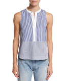 Jacey Sleeveless Striped Poplin Top, Multicolor