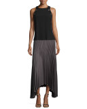 Maxine Plissé Handkerchief-Hem Skirt