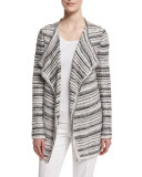 Belessa Striped Side-Slit Cardigan, Caviar/Alabaster