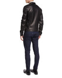 Basic Zip-Up Leather Jacket, Black