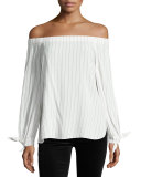Even Keel Striped Off-the-Shoulder Top, White/Blue