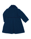 Velvet-Trim Wool-Blend Coat, Navy, Size 2-6X